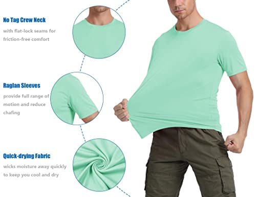 Biylaclesen Short Sleeve Fishing Shirts For Men Upf 50+ Sun Protection Shirts Outdoor Athletic Workout T-Shirts Breathable Shirts Mint Green #TOP5