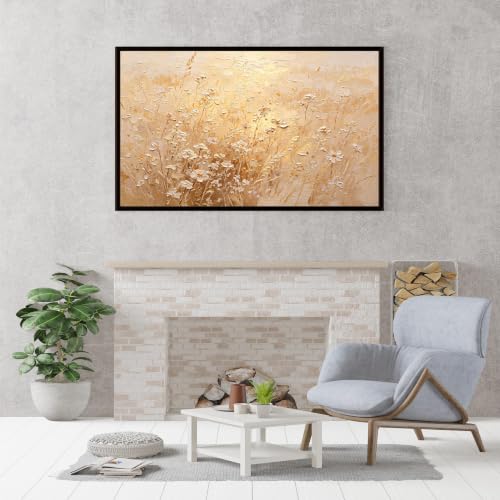 Peinture à l'huile de marguerite beige originale pour une atmosphère douce