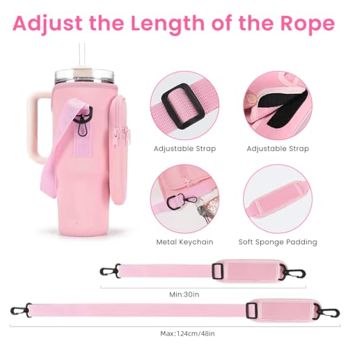Image of HASTHIP Water Bottle Carrier Bag for Stanley 40 /30 oz Tumbler with Phone Pocket Water Bottle Holder (Pink)