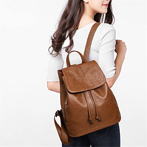 Mochila Moda Simples Feminina de Couro Macio Mochila de Viagem Pequena Multifuncional Anti-roubo Bol