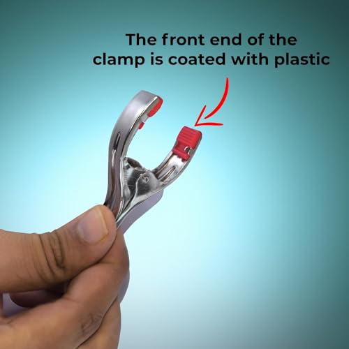 Image of Hazel Stainless Steel Clothes Drying Clips with Plastic Grip | Strong & Durable Laundry Pegs | 12 Pieces