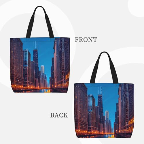 Chicago Night Print Women's Portable Tote Bag - Large Shopper for Beach,Travel,Gym | Summer Handbag3