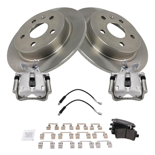 Image of TRQ Rear Brake Pad and Rotor Set Ceramic Solid Rotors Calipers Compatible with 2014-2015 Chevrolet Malibu 2016 Malibu Limited