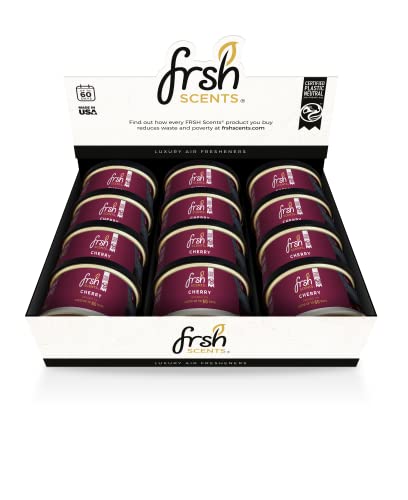 Image of FRSH Scents FR007 - Pack of 12 - Black Cherry 42G Scented Organic Tin Air Freshener - Lifespan of Upto 60 Days - Ideal for your Car, Home & Workplace