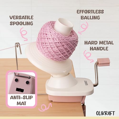 Image of Olikraft Manual Yarn Winder | Yarn Ball Winder, Roller, Baller Crochet Spinner for Crocheting | Clamp for 1 3 /4 inch Surfaces | Create Cakes up to 4oz (Coral Pink)