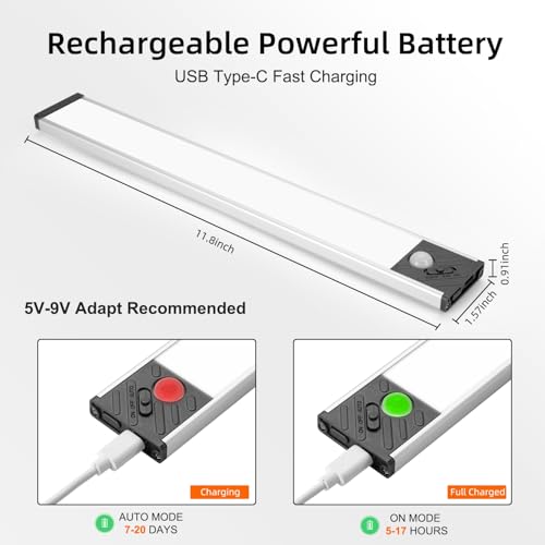 Image of Under Cabinet Lighting, Equipped with Motion Sensor, Rechargeable Battery Operated，3-Level Adjustable Brightness, 3 Pack Magnetic Under Counter Lights for Kitchen, Warm Light 11.8 inch