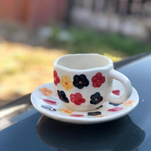 Image of Breeze Multi-Color Ceramic Cup & Saucer Set | Handmade Floral Design Tea & Coffee Cup with Saucer | 200 ml | Ideal for Latte, Cappuccino, Green Tea, Hot Chocolate & Daily Serving