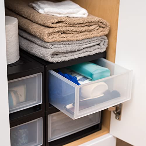 Image of IRIS USA 6 Qt. Plastic Drawer Storage Organizer Stacking Drawers, 2-Pack, Stackable Unit with Sliding Drawer for Bedroom Kitchen Under Sink Pantry Craft Room Bathroom Dorm Office, Black