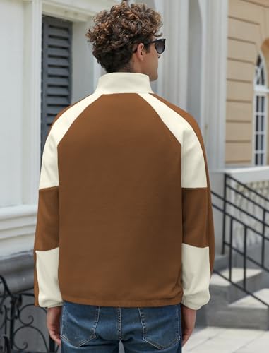 ZAFUL Men's Polar Fleece Sweatshirt NEW YORK Embroidered Quarter Zip Kangaroo Pocket Colorblock Stand Collar Pullover (0-Coffee, S)3