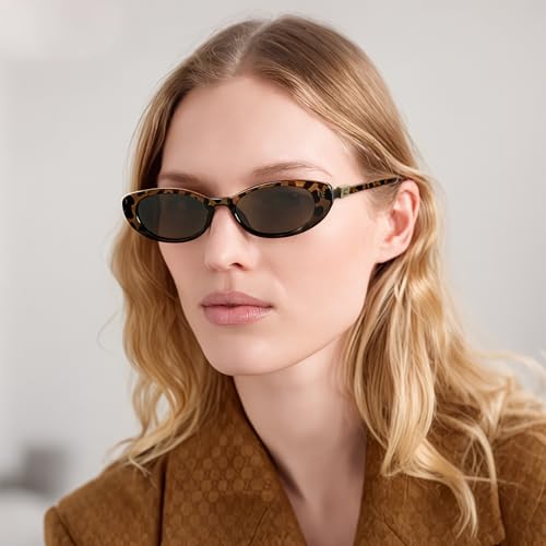 Retro Oval Cat Eye Sunglasses for Women Trendy Narrow Small Oval Sun Glasses 90s Vintage Shades3