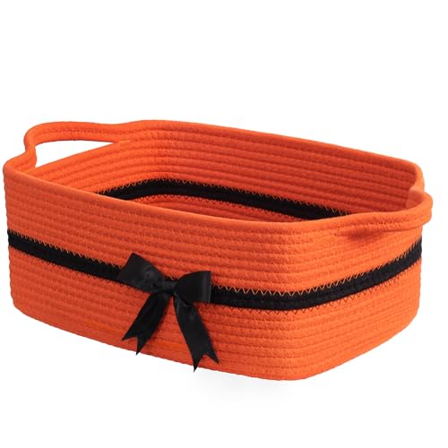 CHICVITA Halloween Basket, Decorative Small Woven Rope Boo Basket, Orange