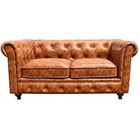 Solycarpa Sofá Chésterfield de Cuero Marrón, de 2 Plazas. Elegante, Clásico y de Calidad, Diseño Vintage Sofisticado para Salón, Eventos y Hogar.