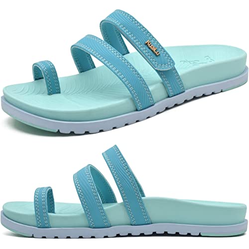 Kuailu Womens Slides Sandals With Plantar Fasciitis Arch Support Fashion Comfort Adjustable Flat Sandals Ladies Lightweight Orthotic Slip On Sandals Blue Size 11 #TOP12