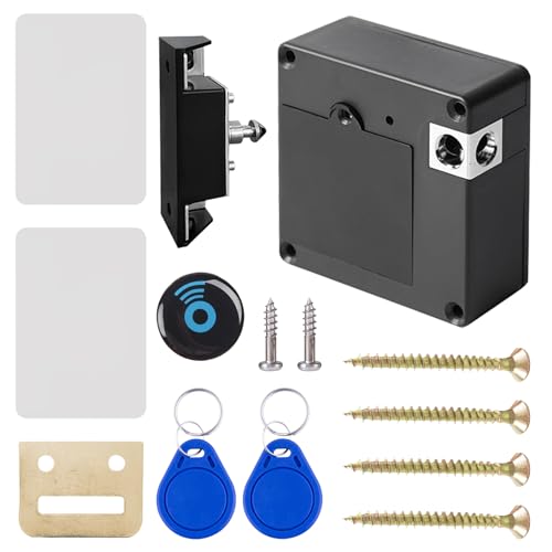 GOEDCH Serratura intelligente per armadio Nfc: serratura intelligente nascosta con 2 portachiavi e 2 schede RFID, serrature nascoste, serrature senza fori per cassetti, armadio, armadietti, fabbriche