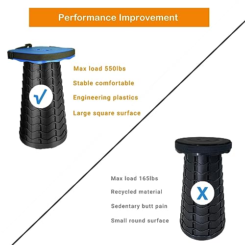 Image of Collapsible Camping Stool with Seat Cushion & Nylon Bag, Square Portable Telescopic Stool, Lightweight Sturdy Foldable Stool for Camp Fishing Picnic, Max Load 550 lb