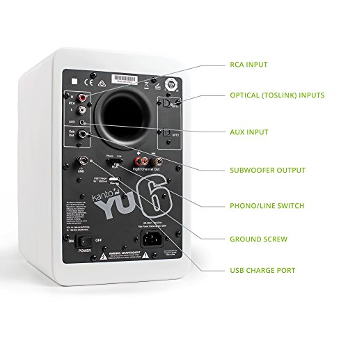 Image of Kanto YU6MW Powered Bookshelf Speakers with Bluetooth and Phono Preamp | Pair | Matte White