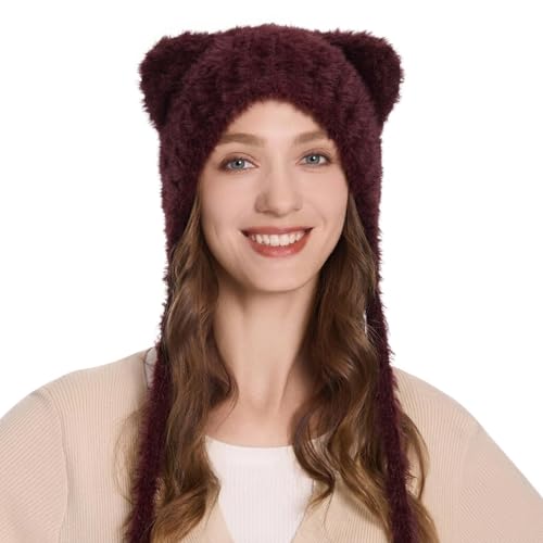 ZLYC Women Crochet Hat Knit Cat Ear Slouchy Beanie Cute