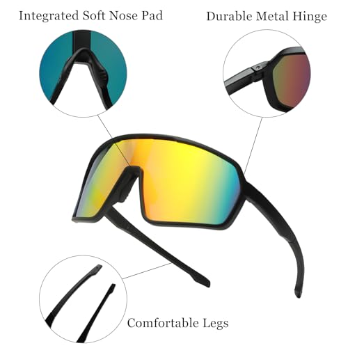 LJCZKA Sports Sunglasses for Women Men Oversized Square Frame Eyewear for Cycling Running Driving with UV400 Protection - Image 4
