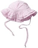 Flap Happy Baby Girls' UPF 50+ Double Ruffle Hat, Pink Stripe Seersucker, Small