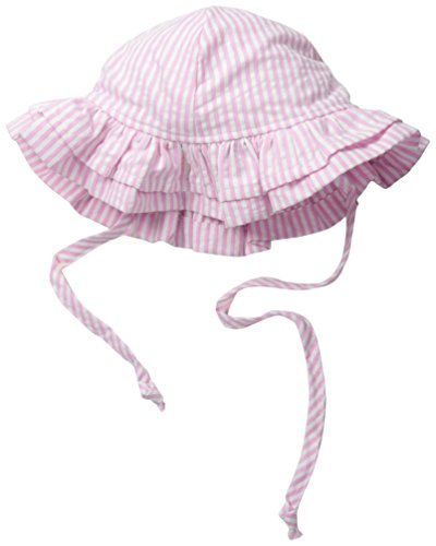 Flap Happy Baby Girls' Upf 50+ Double Ruffle Hat, Pink Stripe Seersucker, Small #TOP9