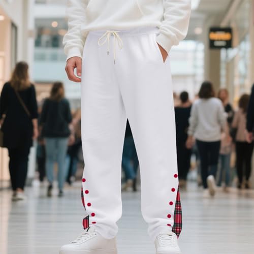 Men's Casual Sweatpants Side Button Trousers Loose Drawstring Elastic Waist Color Block Jogging Pants with Pockets3
