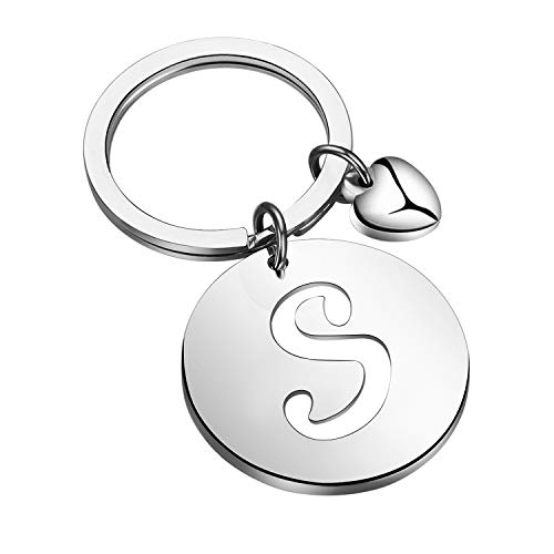 Hollp Initial Disc Charm Keychain 26 Initial Letter Alphabet Key Ring A-Z Initial English Charm Keychain (Silver-S) #TOP19
