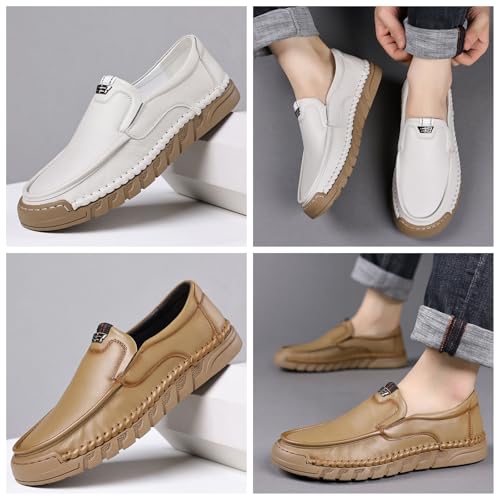 Men's Hand Stitching Soft Leather Slip On Flats Loafers Casual Round Toe Non-Slip Outdoor Driving Walking Daily Boat Shoes2