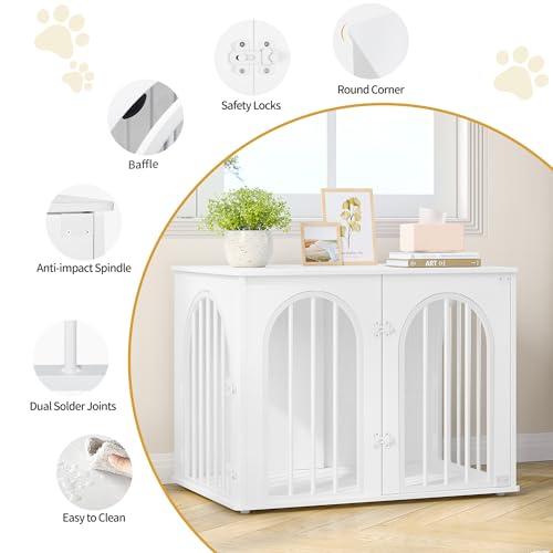 Hzuaneri Hundekäfig Möbel, 80cm Hundebox für Zuhause, 3 Türen, Bogentür, Moderne Hundebox Indoor für Hunde, Beistelltisch, Hundekäfig Hochbelastbar, 80 x 56 x 61 cm, Weiß DFC85113W