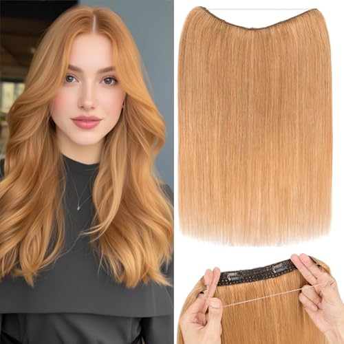 Rich Choices 100% Real Human Halo Hair Extensions for Women Remy Halo Extension Invisible Wire Hairpiece Clip in One Piece Hairpiece 12 Inch #27 Dark Blonde