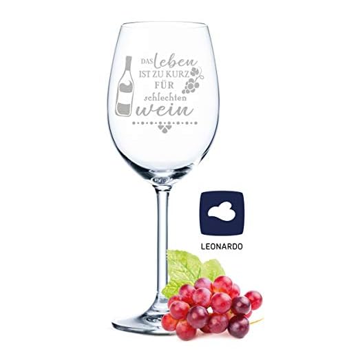 Leonardo vinglas med gravyr – livet är för kort för dåligt vin – present till hobby-sommelier och vinälskare – vinglas – födelsedagspresent för kvinnor och män