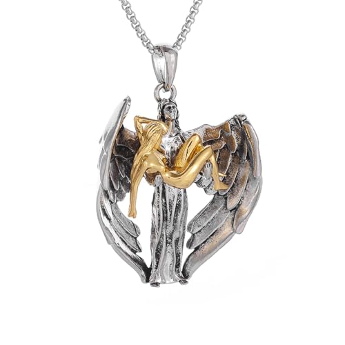 Collier pendentif ailes d’ange gardien en acier pour homme et femme