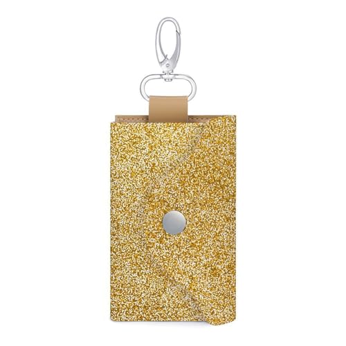 Golden Glitter Texture Key Holder Bag PU Leather ID Card Holder Keychains Case Cover for Men Women