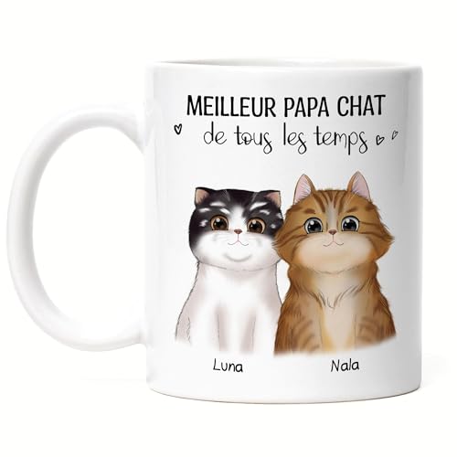 Kiddle-Design Propriétaire de chat Mug Personnalisé Cadeau Papa 2 chats Amoureux des chats Proverbe Nom Ami des chats Animal de compagnie Kiddle-Design Propriétaire de chat Mug Personnalisé Cadeau Papa 2 chats Amoureux des chats Proverbe Nom Ami des chats Animal de compagnie