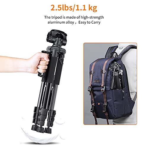 K&F Concept 56"/142Cm Aluminum Lightweight Travel Video Tripod 3-Way Swivel Pan Tilt Head With Cellphone Holder Smartphone Clip Quick Release Plate For Phone Slr Dslr Camera #TOP3