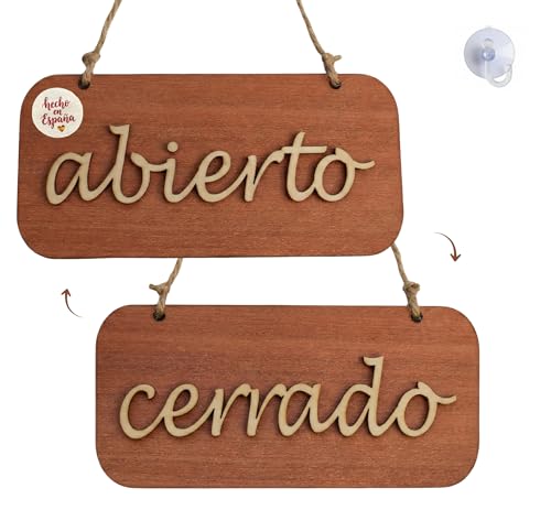 SOULVLAC Cartel Abierto Cerrado para Tienda de Madera, Diseño Original Hecho a Mano, Incluye Ventosa para Colgar en Puerta o Escaparate.