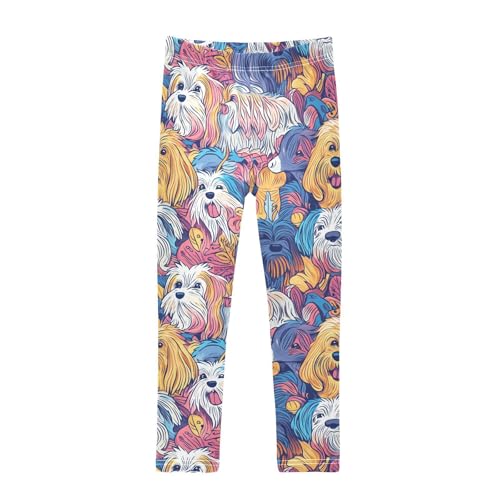 Colorful Dog Head Girls Casual Leggings for Kids Printed Long Pant Bottoms Stretch and Soft