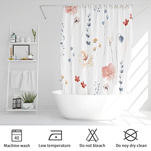 Gibelle Long Shower Curtain 72 x 78, Watercolor Floral Fabric Shower Curtain, Coral Beige Flower Decorative Bathroom Shower Curtain Set by Gibelle - Used condition - Image 6