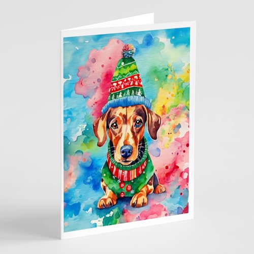 Caroline's Treasures DAC3434GCA7P Dachshund Christmas Greeting Cards Pack of 8 Blank Cards with Envelopes Whimsical A7 Size 5x7 Blank Note Cards
