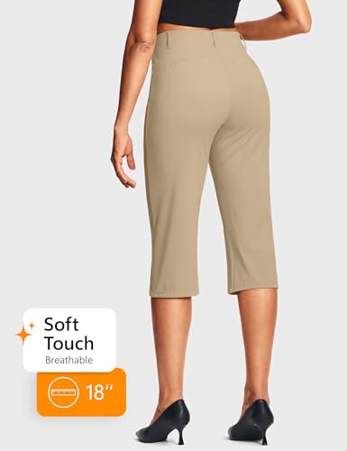 Image of ISEEGZ 14'' /18 inch Capri Pants for Women Dressy Stretch Pull On Womens Capris with Pockets Petite Summer Office Work Casual