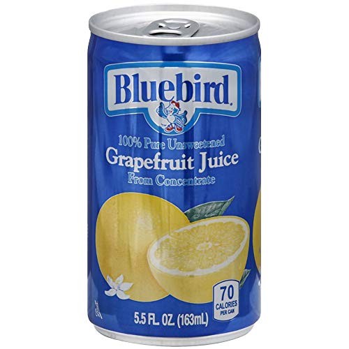 Bluebird Grapefruit Juice, Pure Unsweetened, From Concentrate, 5.5oz Mini Can (Pack of 18, Total of 99 Fl Oz)