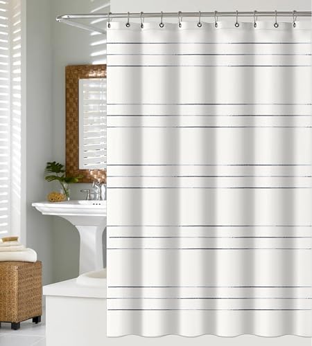 100% Recycled Cotton Abstract Stripe Blue Shower Curtain – Eco-Friendly,