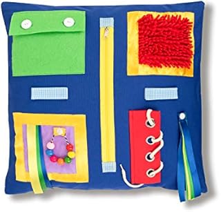 2-Sided Fidget Sensory Blanket for Adults with Dementia 19.5x19.5". Activities Pad to Aid Alzheimer's, Autism, Asperger's Improve Memory. Detachable Gadgets, Laces, Zipper for Seniors & Children