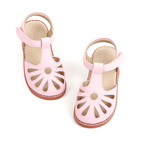 Image of THEE BRON Toddler Girls Closed-Toe Sandals Sweet Retro Cutout Summer Dress Shoes