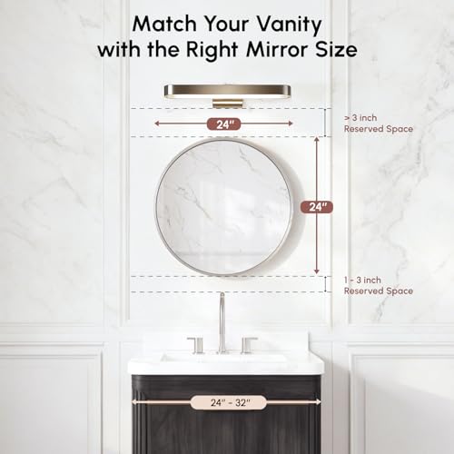 Image of 24 Inch Brushed Nickel Round Bathroom Mirror for Over Sink | Circle Mirror with Metal Frame, Wall Mirror for Vanity, Entryway, Living Room, Hallway and Bedroom Decor