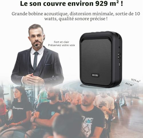 SHIDU mini haut-parleur Bluetooth portable rechargeable avec écouteur filaire 10W 1800mAh, convient aux enseignants, Conducteur de taxi, aux entraîneurs, à la formation, aux guides touristiques – vue 3