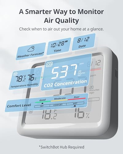 Image of SwitchBot CO2 Detector, Air Quality Monitor Indoor, CO2 Monitor for CO2 /TEMP /Humidity, Portable Carbon Dioxide Detector for Home /Car /Office /Greenhouse (Alexa-Enabled Meter Pro CO2)