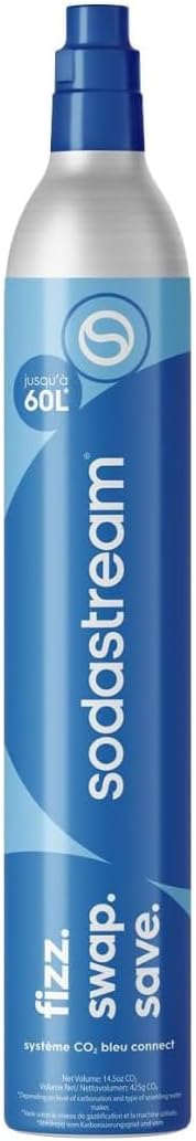 sodastream - CO2 Cylinder for Sparkling Water Maker, Blue Screw-in Gas System, Makes 60 Litres Fizzy Drinks, Compatible with Spirit, Crystal and Genesis, Reduce Plastic Waste, Aarke Compatible