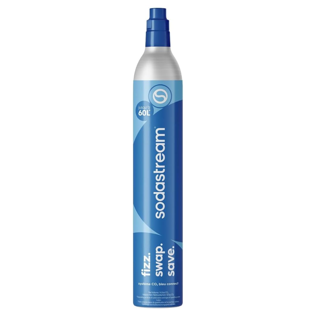 sodastream - CO2 Cylinder for Sparkling Water Maker, Blue Screw-in Gas System, Makes 60 Litres Fizzy Drinks, Compatible with Spirit, Crystal and Genesis, Reduce Plastic Waste, Aarke Compatible