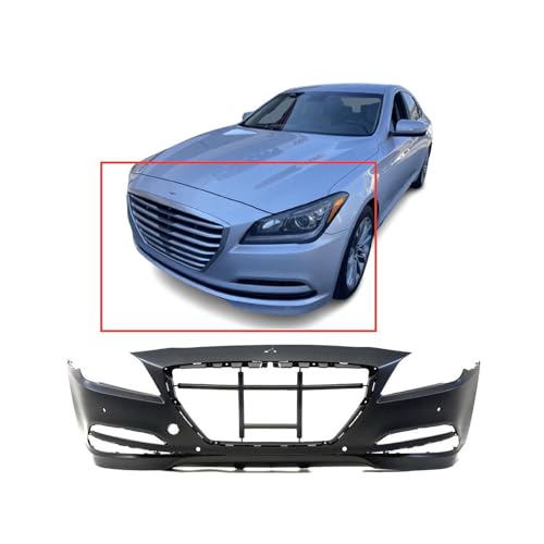 Image of Compatible with Hyundai Genesis 2015-2016 Front Bumper Cover | Primed, With Parking Sensor Holes, Sedan, Ready to Paint, OEM 86540B1400, HY1000209
