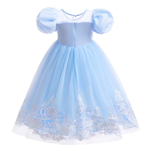 Girls' Short-Sleeved Party Dress,Frozen Princess Elsa Dress up, Tulle Ball Gown, Blue2